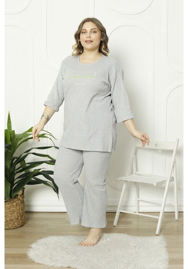 Fames Pijama Büyük Beden Mevsimlik Pijama Takimi Gri