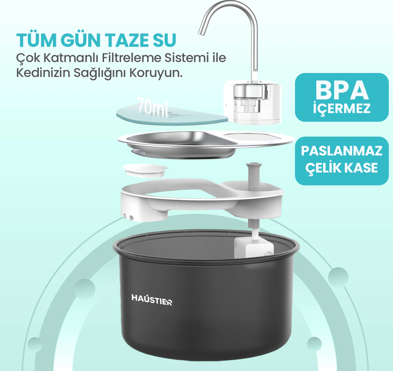 Haustier Wf009ls Siyah Otomatik Kedi Su Pınarıi Kedi Su Kabı