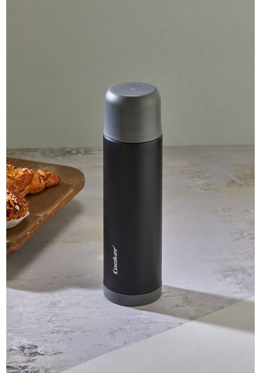 Cooker 0.50 Lt Paslanmaz Çelik Termos - 12 Saat Sıcak 24 Saat Soğuk - Kamp, Outdoor, Piknik, Ofis, Otel, Kafe, Okul, Seyahat Siyah