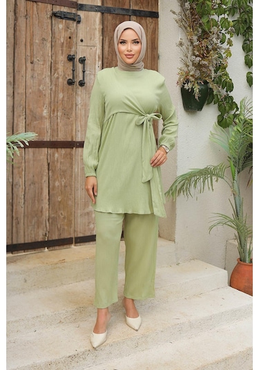 Yandan Bağlamalı Tesettür Mint Takım Mint Mint Yeşili