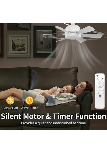 Motion003 Uzaktan Kumandalı 40w Beyaz Akıllı Tavan Vantilatörü Işığı Beyaz Altı Bıçaklı Fan Işık 3 Hız Ayarlı E27 Tabanlı 3000k 6500k