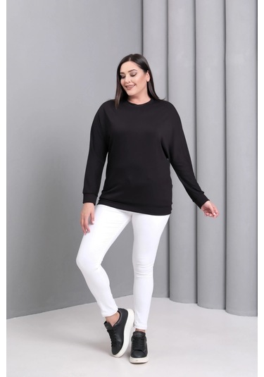 Sırtı Kanat Taş Baskılı Sweatshirt Siyah