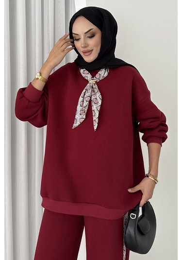 Fularlı Üç İplik İkili Takım 1654 - Bordo Bordo