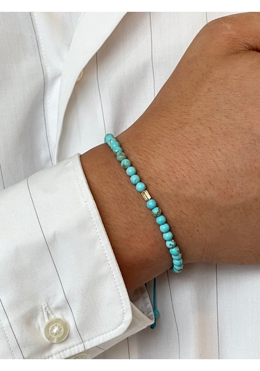 14 Ayar Altın Burgu Altın Detaylı Doğal Firuze Taşlı Şık Altın Bileklik Altın