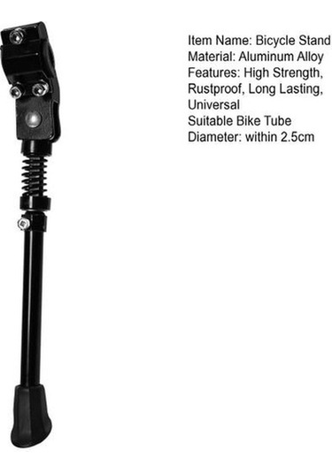 Pazly Lastikli Bisiklet Standı, Uzunluk Ayarlanabilir, Yaylı Tamponlu, Alüminyum Alaşımlı, Bisiklet Arka Standı, Yan Standı, Siyah Siyah