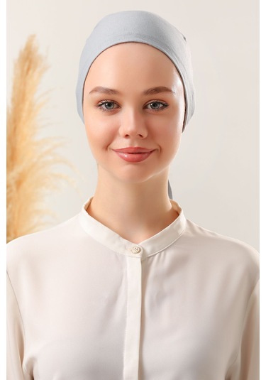 Kadın Tesettür Dikişli Set Bone Açık Gri 3 Adet Bağlamalı Penye Bone Açık Gri