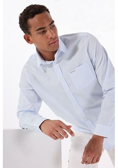 Erkek Regular Fit Tek Cepli Gömlek - Açık Mavi 4112010