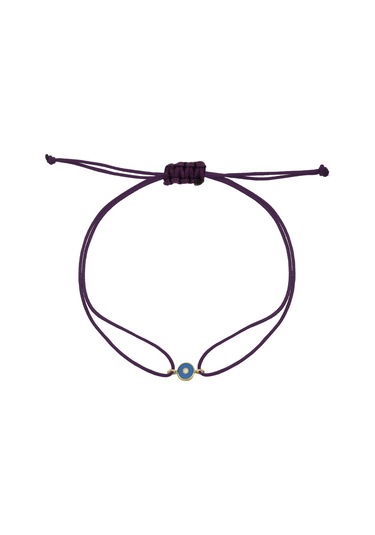 14 Ayar Altın Ipli Nazar Göz Bileklik Mineli - Mor