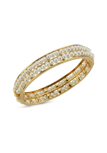 Kadın Çift Sıralı Doğal İncili Kelepçe Bilezik 64 / Sarı Sarı Sarı Altın