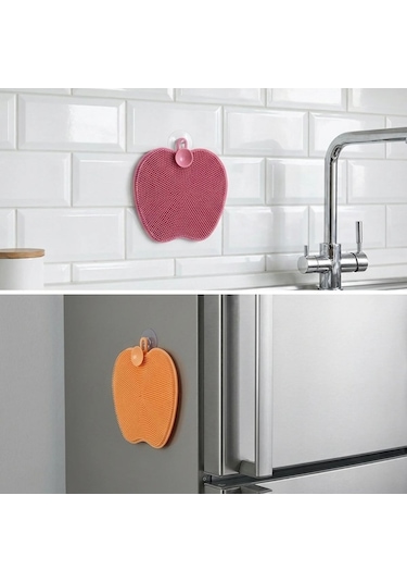 Buffer Elma Şekilli Silikon Bulaşık Yıkama Matı Çok Amaçlı Mutfak Ve Banyo Süngeri