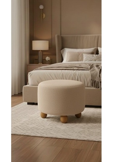 Polo Peluş 45 X 45 Cm Doğal Gürgen Topuz Ayaklı Çok Amaçlı Puf Koltuk Bej