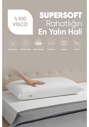 Büyük Boy Visco Yastık - Ortopedik Yastık - Süper Soft Uzun Visco Yastık - Hava Alabilir Kumaş Beyaz