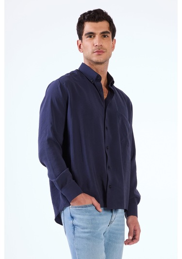 Lacivert Modal Düz Renk Regular Fit Erkek Gömlek Lacivert