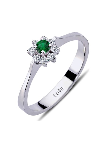 Lova Pırlantalı Zümrüt Çiçek Yüzük - 1030158