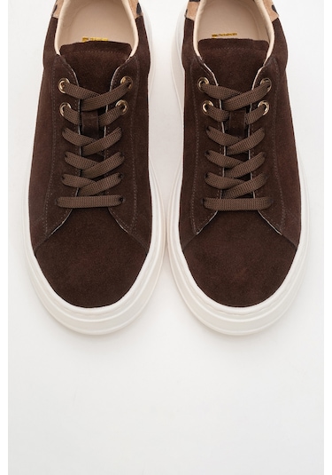 Gueno Kahverengi Hakiki Deri Süet Kadın Spor Ayakkabı Kahverengi