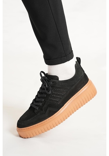 Shoetyle - Siyah Hakiki Süet Bağcıklı Erkek Sneaker 115-k502-1332 Siyah
