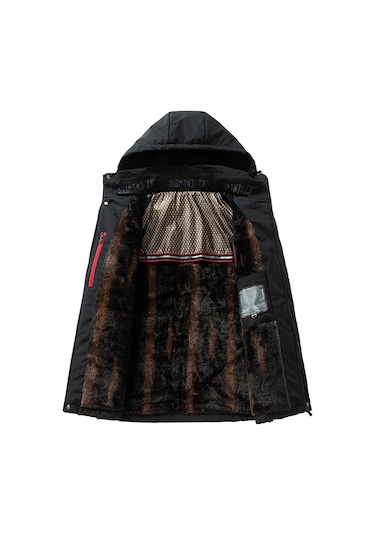 Erkek Aşağı Ceket, Kalınlaştırılmış Sıcak Pamuk Dolgulu Ceket, Bol Günlük Kapüşonlu Pamuk Dolgulu Ceket, Erkek Rüzgar Geçirmez Ceket Siyah