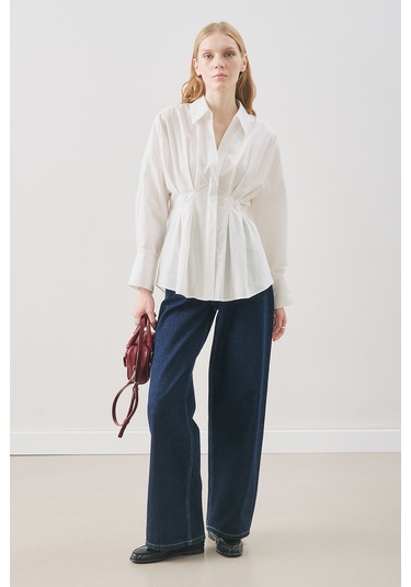 Pile Detaylı Gömlek Ekru Ekru