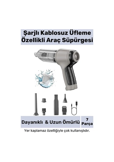 Yeni Seri Şarjlı Kablosuz 2 Fonksiyonlu Uyumlu Vakumlu El Süpürgesi Üfleme Özellikli Araç Süpürgesi