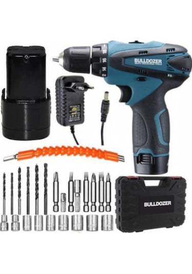 Bulldozer 20 V 3 Ah Li-ion Çift Akülü Şarjlı Matkap Vidalama + 24 Parça Uç Setli