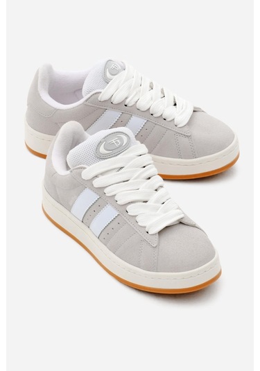 Termo Taban Yanı Şeritli Bağcıklı Kadın Gri Spor Ayakkabı Tbzer005 Gri