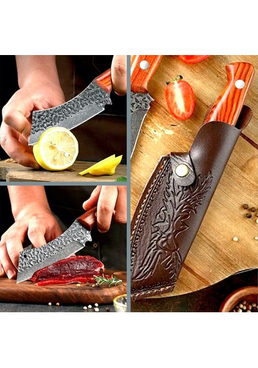 Omeniv El Yapımı 4cr13 Paslanmaz Çelik Outdoor Kamp Şef Bıçağı Kahverengi