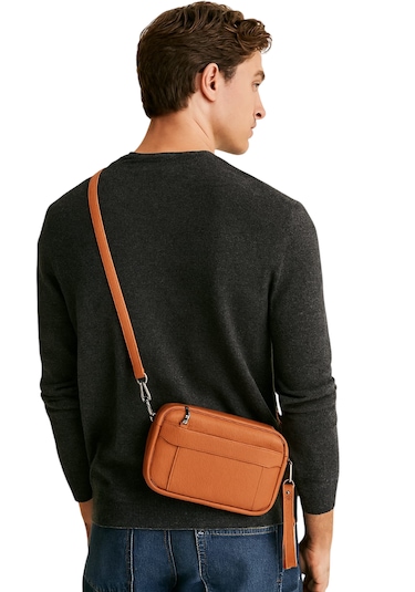 El Çantası Deri Taba Portföy Omuz Askılı Kahverengi