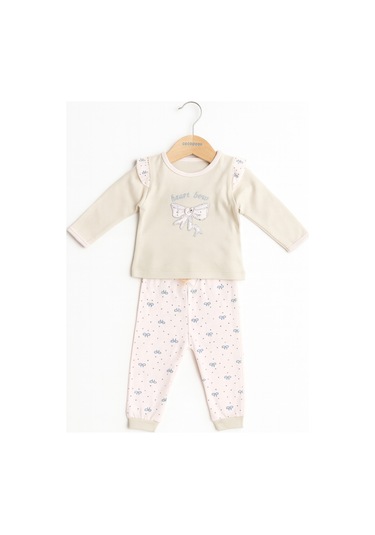 Cocopoco Fiyonk Detaylı Kız Bebek 2'li Takım Bej
