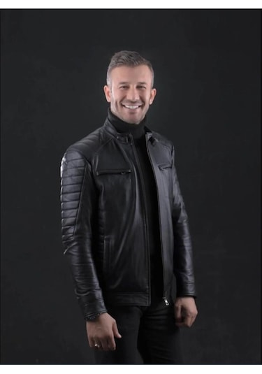 Hakiki Kuzu Derisi Düz Kesim Erkek Mont Siyah Siyah