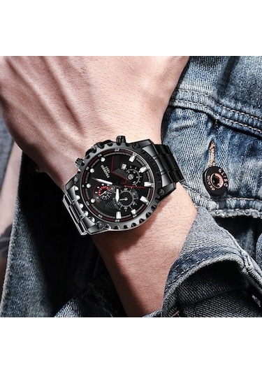 Fastbuy Fngeen 5757 Erkek Saat, Su Geçirmez, Paslanmaz Çelik, Siyah Deri Kılıf, Beyaz Yüzey, Spor Tarzı, Çok Renkli Çok Renkli