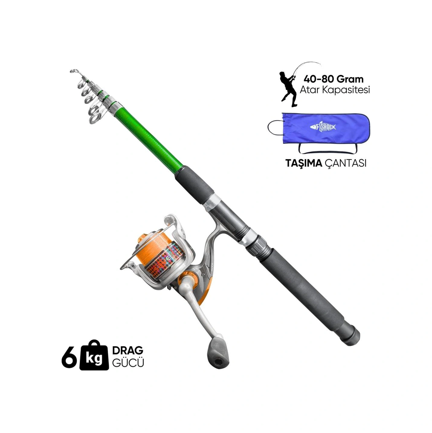 Olta Seti - 300cm Olta Kamışı 40-80gr / 4000'lik Olta Makinesi Xb-yeşil - Taşıma Çantalı