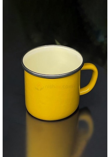 Nishev İtalyan Emaye Kupa 450 Ml Emaye Bardak Kampçı Kupası Sarı Sarı