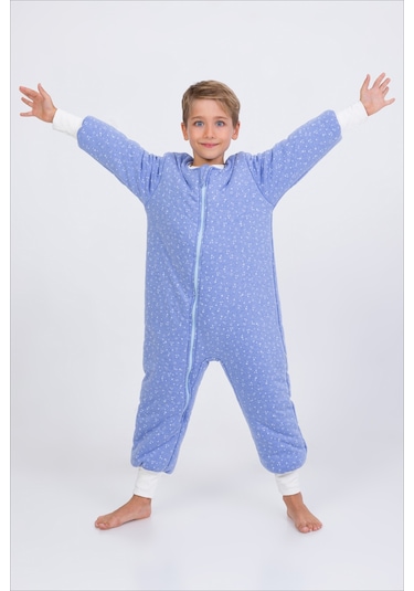 Erkek Çocuk Uyku Tulumu 6-9 Yaş Kalın Elyaf Dolgulu Premium Kalite 2.5 Tog-gök Mavisi Mavi