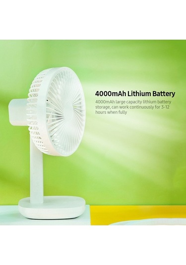 Pazly 6.5 Masaüstü Titreşimli Usb Şarjlı 3 Hızlı Fan, 4000mah Pil, Led Göstergeli, Siyah, Beyaz, Pembe