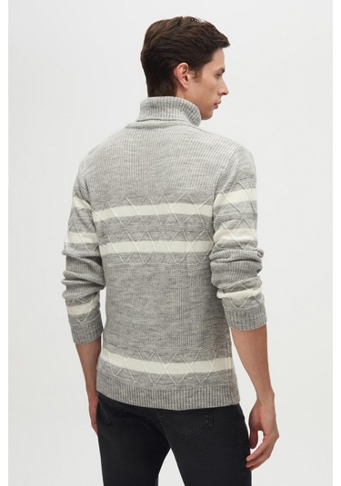 Ds Damat Regular Fit Gri Melanj Çizgili Tüylenme Yapmayan Tam Balıkçı Yaka Triko Kazak 3hc0618ortckzk Gri Melanj