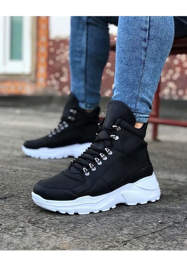 Wagoon Wg07 Siyah Renk Uzun Bağcıklı Bot Siyah