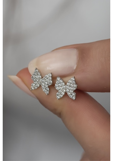 Nereze 925 Ayar Gümüş Minik Rodyum Kaplama Kelebek Küpe