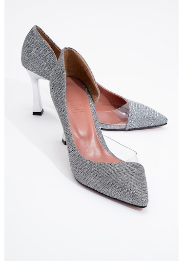 Luvishoes 653 Platin Simli Topuklu Kadın Ayakkabı Platın