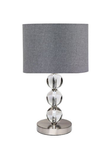 2 Adet Cam Gövdeli Krom Ayaklı Kumaş Başlıklı Dekoratif Masa Gece Lambası Füme