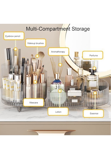 Moveevo Kozmetik Düzenleyici Masaüstü Döndürülebilir Makyaj Fırçası Saklama Tüpü Ev Şifonyer Mücevher Ruj Bölmesi Saklama Kutusu