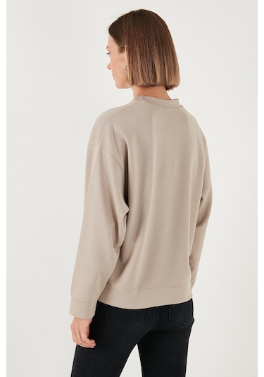 Lela Streç Bisiklet Yaka Oversize Fit Scuba Bayan Sweat 5865879 Taş