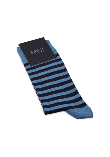 Mavi Çizgili Pamuklu Soket Çorap 33678 Model14