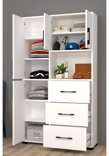 Berlin Çekmeceli Ve Kapaklı Çok Amaçlı Dolap Beyaz
