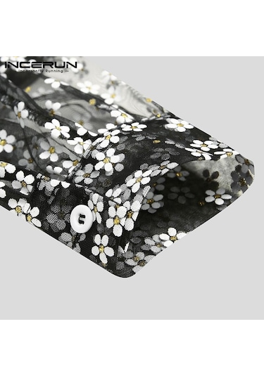 İncerun Erkek Club Party Perspektif Gömlek Yaz Uzun Kollu Fileli Transparan Gömlek Siyah