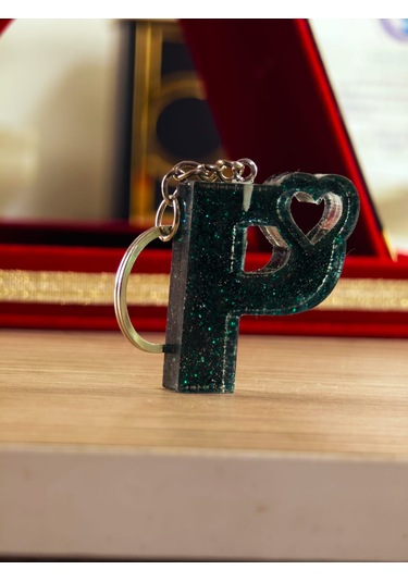 Harfli Anahtarlık Epoksi Kişiye Özel Yapım El Yapımı Harf Anahtarlık Kalp Model Özel Tasarım Hediyelik Ürün Kalp Desenli Simli Anahtarlık Beyaz - Sarı