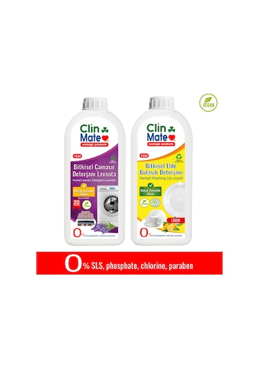 Clinmate Bitkisel Lavanta Çamaşır Deterjanı + Elde Bulaşık Deterjanı 2 x 750 ML