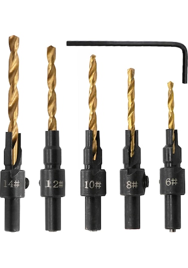 Suofeng Ahşap Vida Delik Açıcı Seti 5'li - Hss Malzeme, 1/4 Hex Sap, Derinlik Ayarlanabilir, 5- 12 Boyutları