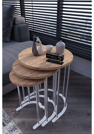 3' Lü Zigon Sehpa Gümüş Ayak Atlantik Çam 18 Mm Mdf Gümüş - Atlantik Çam