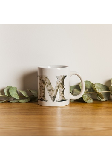 M Harfi Bardak, Monogram 330 Ml Barok Oymalı Görünüm Beyaz