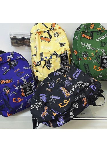 Suntek Graffiti Sırt Çantası Dizüstü Bilgisayar Günlük Siyah